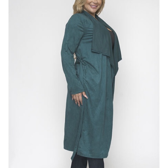 ❤️NEW PLUS Size Teal Faux Suede Cardigan Jacket - Picture 5 of 6